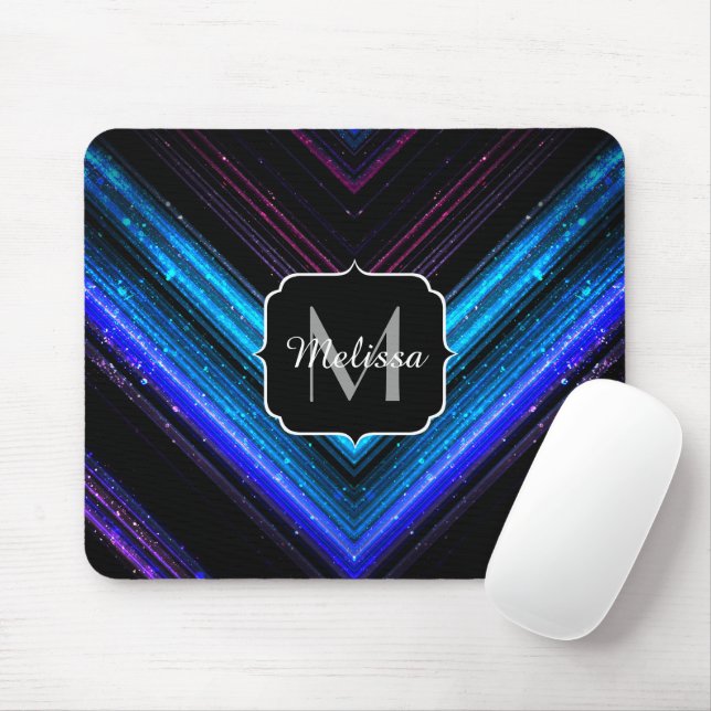 Tapis De Souris Chevron métallisé bleu violet scintillant Monogram (Avec souris)