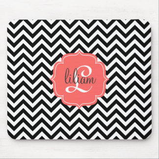 Tapis De Souris Chevron noir et blanc chic classique barre la