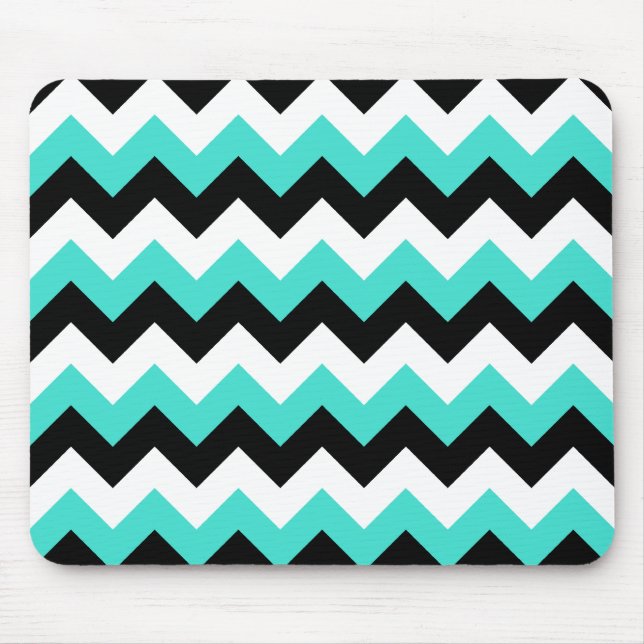 Tapis De Souris Chevron noir et blanc turquoise (Devant)