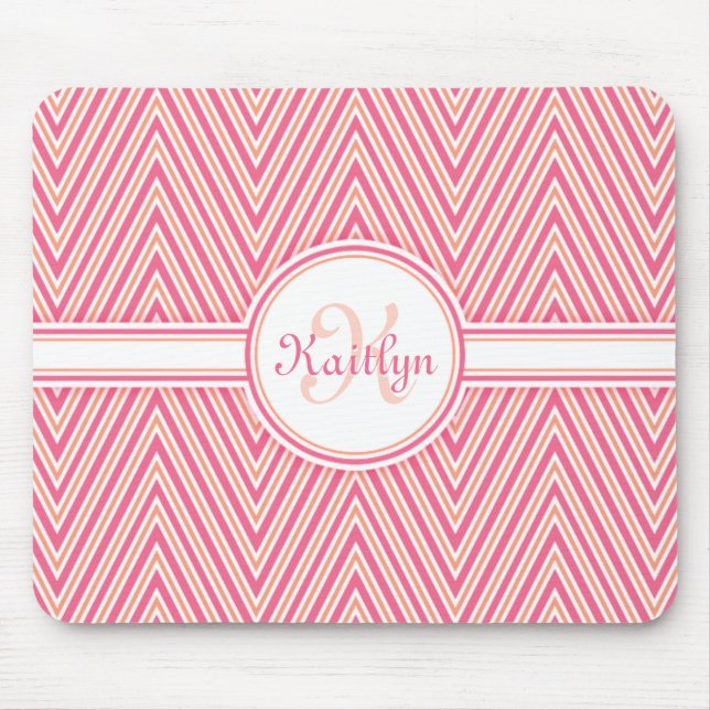 Tapis De Souris Chevron rose avec Monogramme (Devant)