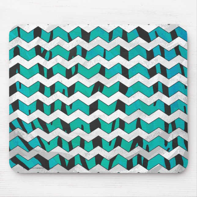 Tapis De Souris Chevron Tiger noir et Turquoise (Devant)