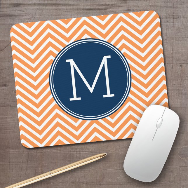 Tapis De Souris Chevrons de marine et d'orange avec Monogramme per (Personalized mouse pad with your monogram)