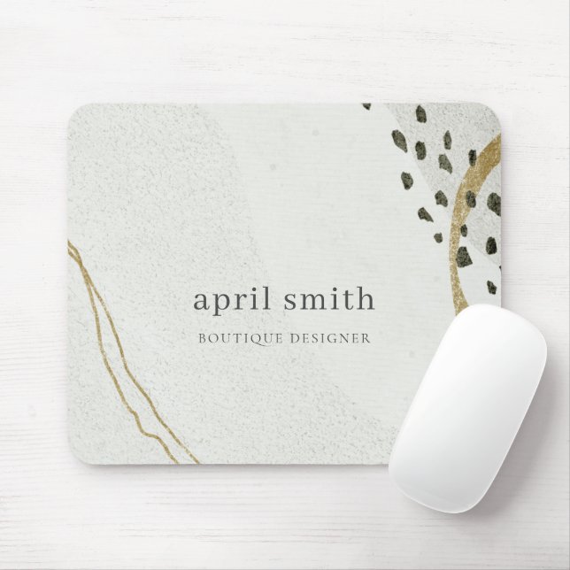 Tapis De Souris Chic Abstrait d'ivoire d'or noir Gris pierre textu (Avec souris)