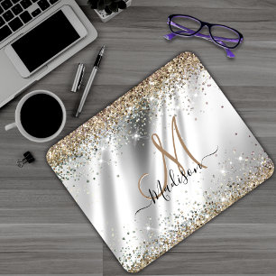 Tapis De Souris Chic argent or fausse parties scintillant monogram