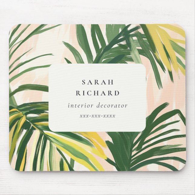 Tapis De Souris Chic Boho Blush Green Tropical Palm Plage Feuille (Devant)