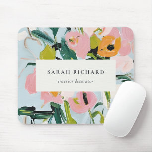 Tapis De Souris Chic Boho coloré rose bleu vert peint Floral