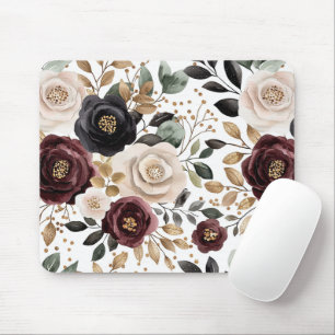 Tapis De Souris Chic Bourgogne Crème Floral