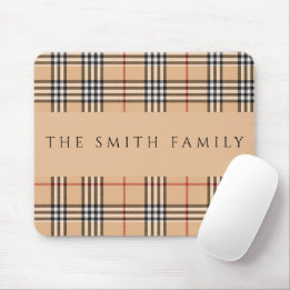 Tapis De Souris Chic Carreaux Chaud Beige | Nom de Famille Personn