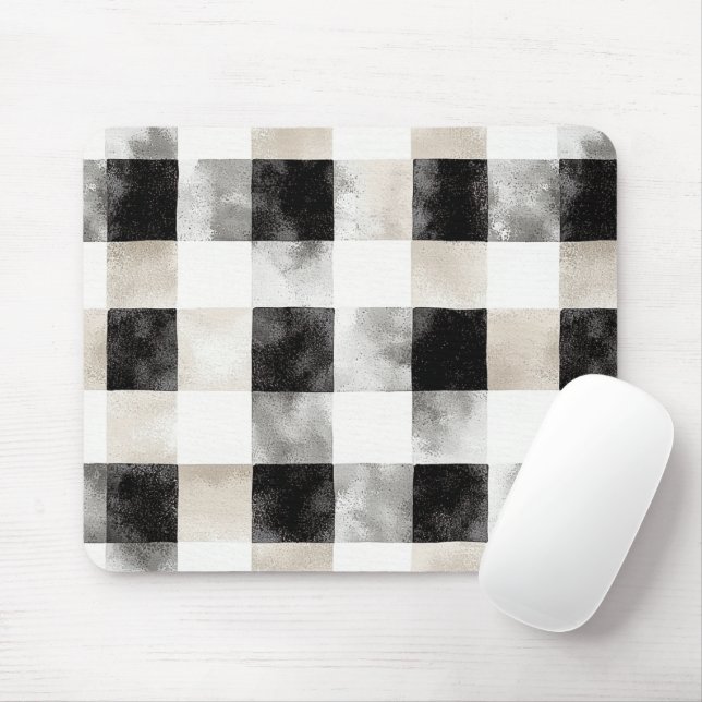 Tapis De Souris Chic Crème Noir Plaid Stripes (Avec souris)