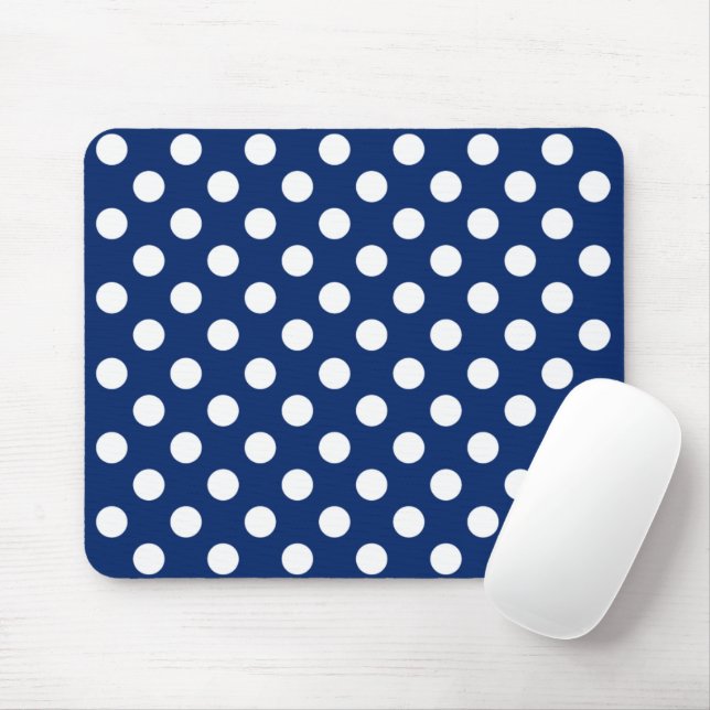 Tapis De Souris Chic Dark Blue With Big White Polka (Avec souris)