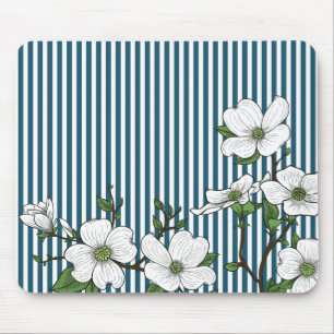 Tapis De Souris Chic Dogwood Blossoms & Stripes Pad Souris