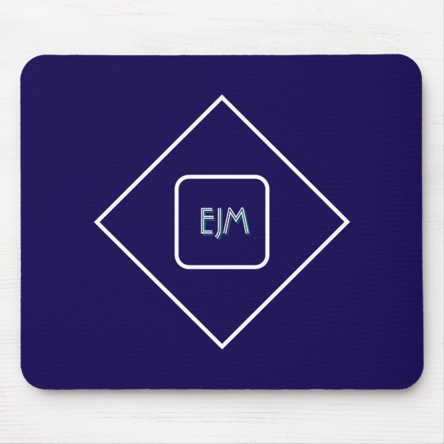 Tapis De Souris Chic élégant bleu monogrammed (Devant)