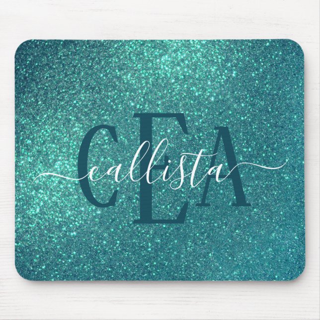 Tapis De Souris Chic Elegant Turquoise Bleu Épargne Parties scinti (Devant)