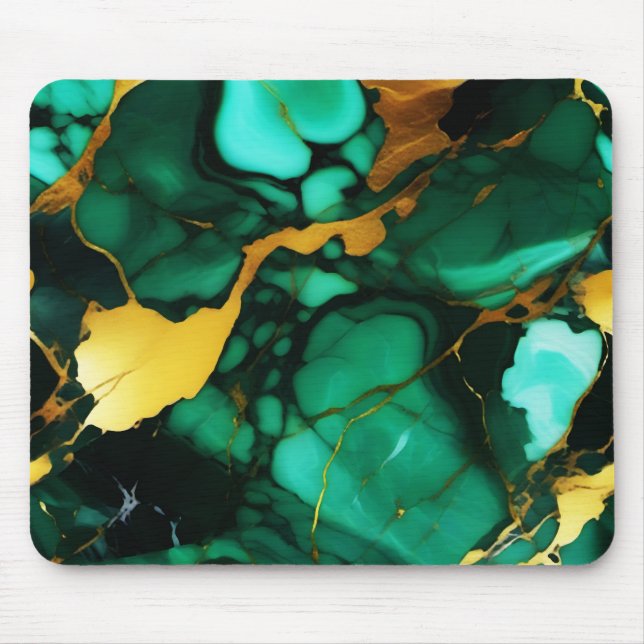 Tapis De Souris Chic Elegant vert foncé jaune Faux Marble (Devant)