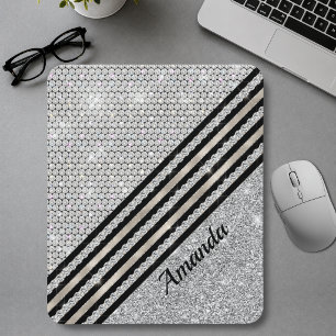 Tapis De Souris Chic faux cristal et paillettes d'argent Personnal