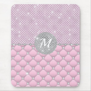 Tapis De Souris Chic Faux Crystal Pink Silver Diamond Monogramme