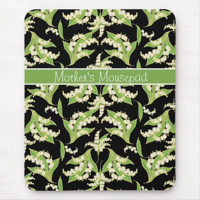 Tapis De Souris Chic Floral Mousepad : Lys de la Vallée, Noir (Devant)