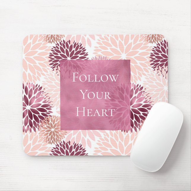Tapis De Souris Chic Floral Rose Élégant (Avec souris)