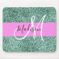 Chic Glam Pink Green Glitter Sparkle Name Monogram
