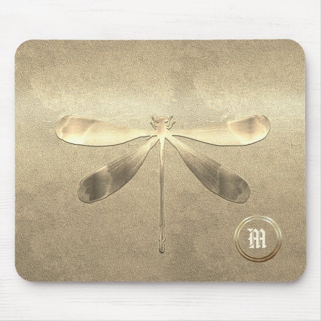 Tapis De Souris Chic Gold Dragonfly Monogrammé (Devant)