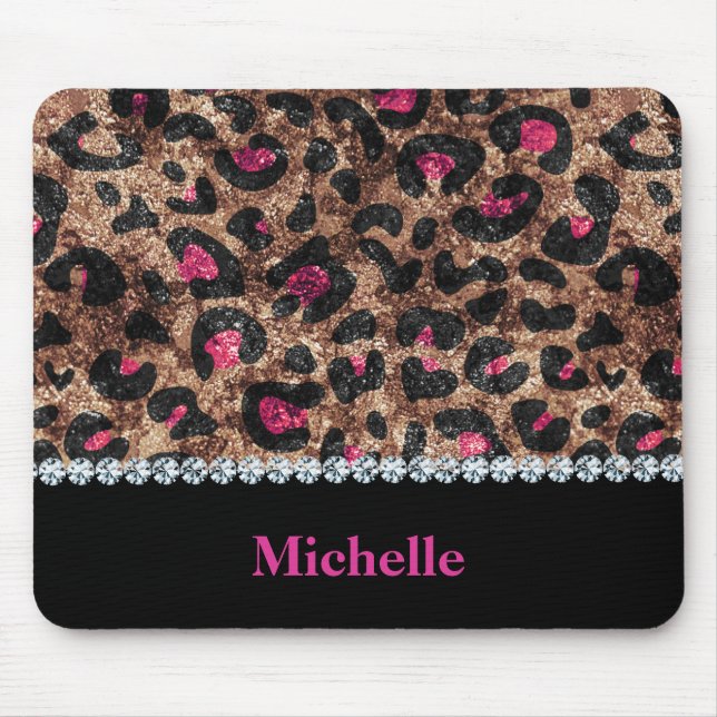Tapis De Souris Chic léopard rose animal diamant personnalisé (Devant)