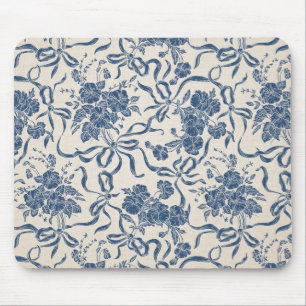 Tapis De Souris Chic moderne Vintage ivoire Marine bleu motif flor