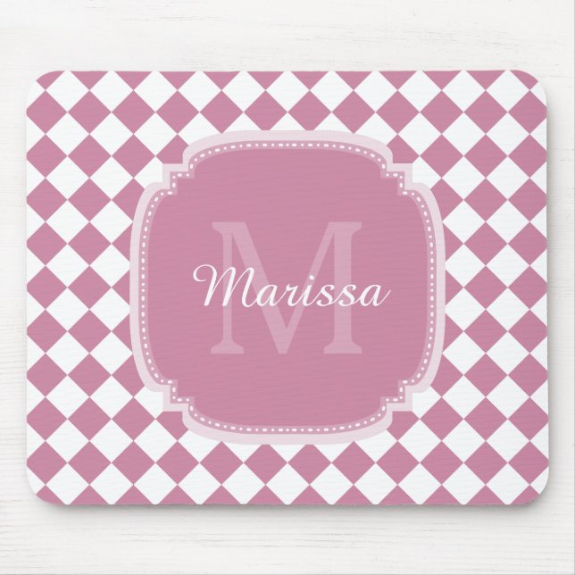 Tapis De Souris Chic Monogrammed Name Rose Pink Checked (Devant)