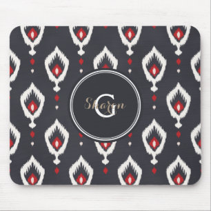Tapis De Souris Chic motif tribal ikat noir et rouge monogramme