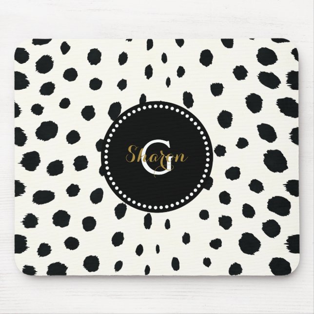 Tapis De Souris Chic noir blanc cheetah imprimer motif monogramme (Devant)