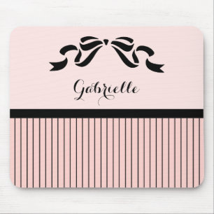 Tapis De Souris Chic Paris rose Pinstripes noir Bow et nom