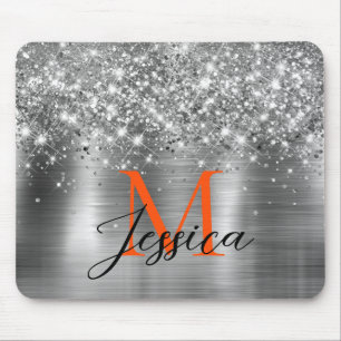 Tapis De Souris Chic Parties scintillant Faux Argent  Orange Monog