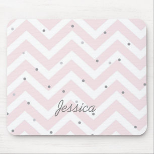 Tapis De Souris Chic Pastel Rose Chevron Dotty Personnalisé