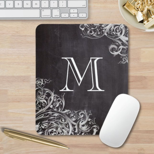 Tapis De Souris chic poule chic chic chalkboard monogramme (farmhouse chic flourish swirls chalkboard monogram mouse pad)