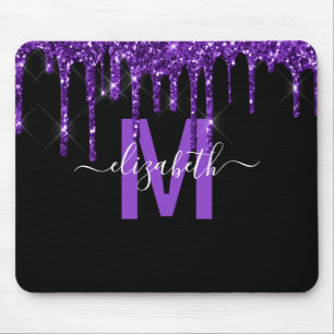 Tapis De Souris Chic Purple Driple Parties scintillant Nom du mono
