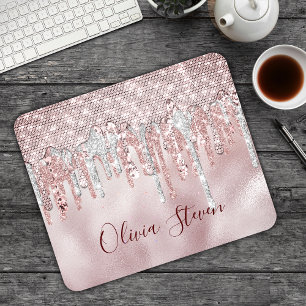 Tapis De Souris Chic rose blush gold glitter drips monogram