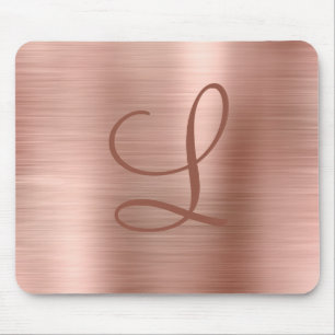 Tapis De Souris Chic Rose Gold Brushed Metal Monogram Initial