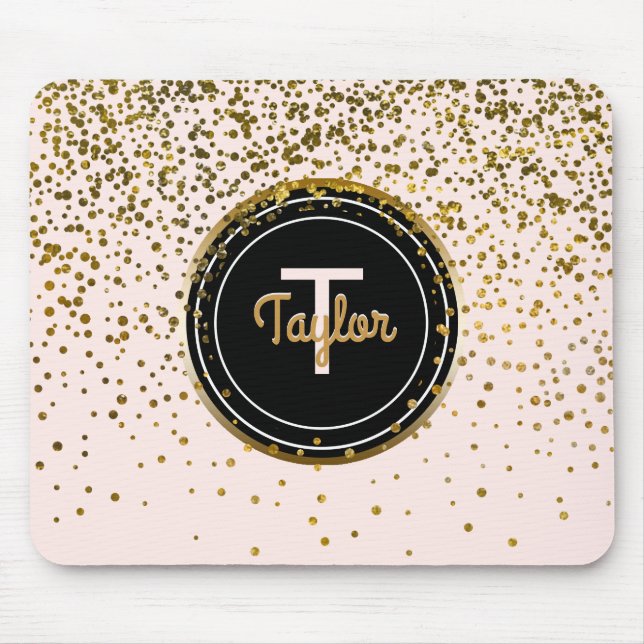 Tapis De Souris Chic rougissent le monogramme fascinant des points (Devant)