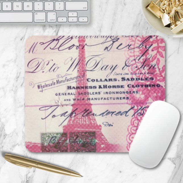 Tapis De Souris chic script français dentelle rose paris tour eiff (chic french scripts lace pink paris eiffel tower mouse pad)