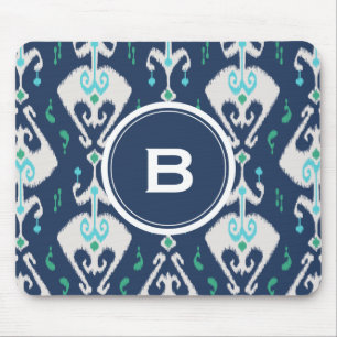 Tapis De Souris Chic turquoise marine bleu ikat motif tribal