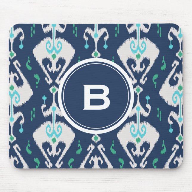 Tapis De Souris Chic turquoise marine bleu ikat motif tribal (Devant)