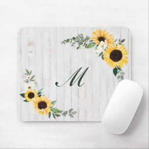 Tapis De Souris Chic Watercolor Sunflower Wreath Whitewood Initial