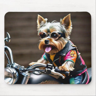 Tapis De Souris Chic Yorkie sur une carte de souris moto