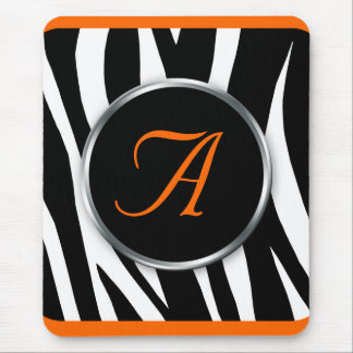 Tapis De Souris Chic Zebra Imprimer orange Monogramme mousepad