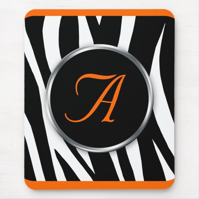 Tapis De Souris Chic Zebra Imprimer orange Monogramme mousepad (Devant)