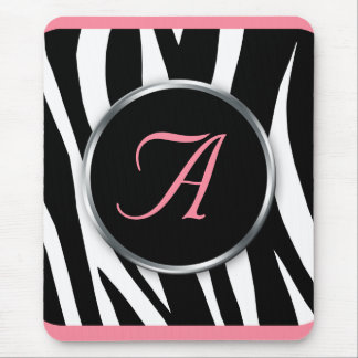 Tapis De Souris Chic Zebra Imprimer rose Monogramme mousepad