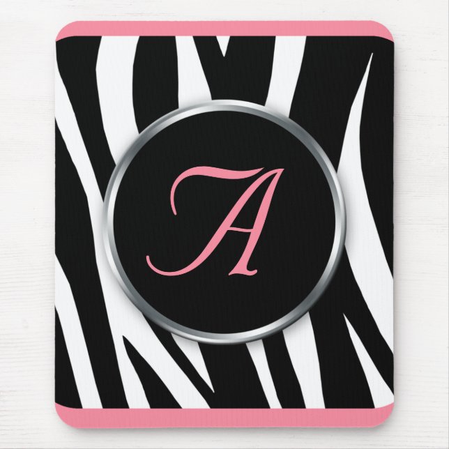 Tapis De Souris Chic Zebra Imprimer rose Monogramme mousepad (Devant)