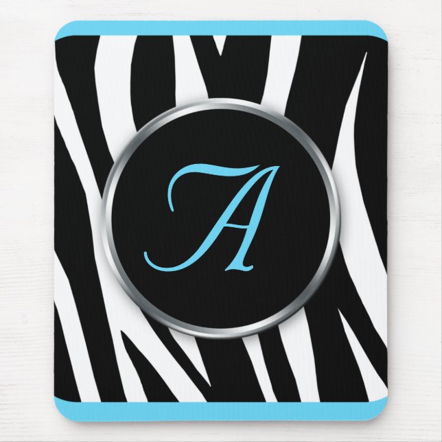 Tapis De Souris Chic Zebra Print Aqua Blue Monogram mousepad (Devant)
