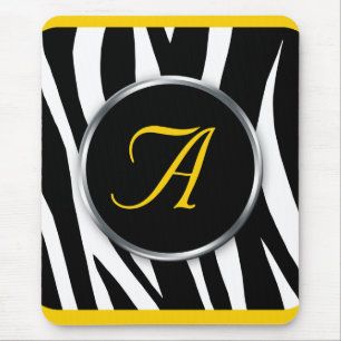Tapis De Souris Chic Zèbre Imprimer Monogramme jaune mousepad
