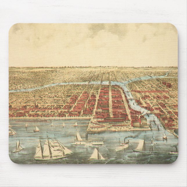 Tapis De Souris Chicago Antique Map, LaSalle Street et River (Devant)