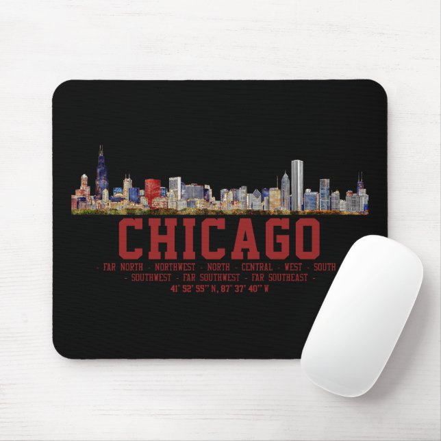 Tapis De Souris Chicago Skyline.  Area Names and Coordinates (Avec souris)
